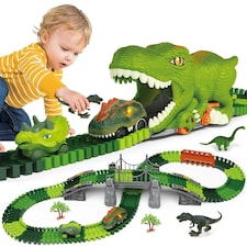 Dinosaur Track Playset – Flexible Racing Track with Dinosaur Tunnel & Figures for Kids