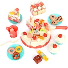 Pretend Cutting & Decorating Birthday Cake Tea Party Play Set – 83-Piece Dessert & Afternoon Tea Role Play Set with Light-Up Candle thumbnail 2