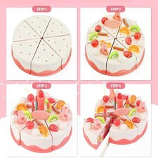 Pretend Cutting & Decorating Birthday Cake Tea Party Play Set – 83-Piece Dessert & Afternoon Tea Role Play Set with Light-Up Candle thumbnail 5