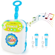 Kids Karaoke Machine Play Set with 2 Microphones and Carry Case – Blue