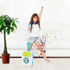 Kids Karaoke Machine Play Set with 2 Microphones and Carry Case – Blue thumbnail 3