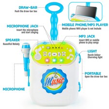 Kids Karaoke Machine Play Set with 2 Microphones and Carry Case – Blue thumbnail 5