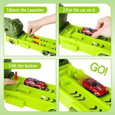 Portable Dinosaur Race Track Truck Toy Car Transport Carrier Play Set with 6 Racing Cars – Educational and Storage Toy for Kids thumbnail 3