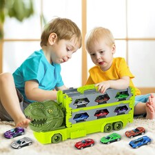 Portable Dinosaur Race Track Truck Toy Car Transport Carrier Play Set with 6 Racing Cars – Educational and Storage Toy for Kids thumbnail 4
