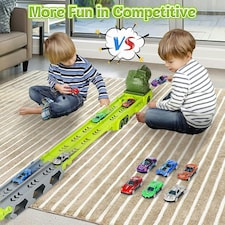 Portable Dinosaur Race Track Truck Toy Car Transport Carrier Play Set with 6 Racing Cars – Educational and Storage Toy for Kids thumbnail 6