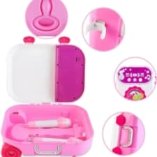 Kids Karaoke Machine Play Set with 2 Microphones, Carry Case, MP3 Jack & LED Lights – Portable Singing Toy with Recording Function for Kids thumbnail 2