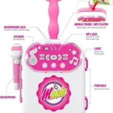 Kids Karaoke Machine Play Set with 2 Microphones, Carry Case, MP3 Jack & LED Lights – Portable Singing Toy with Recording Function for Kids thumbnail 4