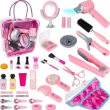 35-Piece Pretend Makeup & Hairdressing Set for Girls – Beauty Salon Role Play Kit with Toy Hairdryer, Mirror & Makeup – Portable Bag Included