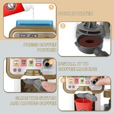 Pretend Play Coffee Shop & Pizza Café Set – 30-Piece Kids’ Coffee Maker Playset with Cash Register and Food Accessories thumbnail 6