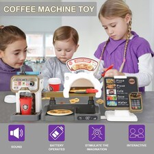 Pretend Play Coffee Shop & Pizza Café Set – 30-Piece Kids’ Coffee Maker Playset with Cash Register and Food Accessories thumbnail 7