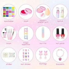 56-Piece Kids Makeup Kit for Girls – Washable & Non-Toxic Princess Makeup Case with Lip Gloss, Eyeshadow, Blush, Brushes & Nail Accessories thumbnail 5