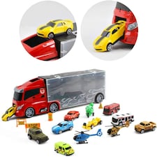 Transporter Truck Carrycase Play Set with 12 Vehicles, Accessories & Play Map – Portable Toy for Kids thumbnail 4