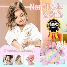 Kids Real Makeup Set Toy for Girls – Washable, Safe & Complete Pretend Play Kit with Glitter Bag thumbnail 4
