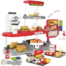 71PCS Kids Fast Food Playset – Pretend Kitchen Toy Set with Cash Register, Drink Dispenser & Food Accessories