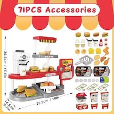 71PCS Kids Fast Food Playset – Pretend Kitchen Toy Set with Cash Register, Drink Dispenser & Food Accessories thumbnail 3