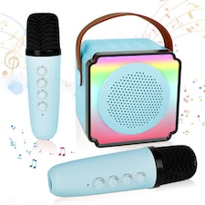 Kids Mini Karaoke Machine – Bluetooth 5.0 Singing Speaker with Dual Microphones & Portable Design (Blue)