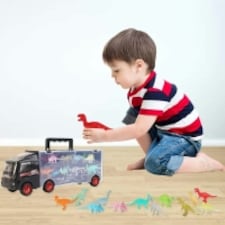 Dinosaur Transporter Truck Carry Case Playset – Includes 12 Dinosaur Figures – Portable Toy Organizer for Kids thumbnail 2