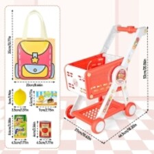 Kids Shopping Cart Trolley Play Set – Adjustable Height, Pretend Food, Play Money & Shopping Bag – Supermarket Toy for Boys & Girls Ages 3+ thumbnail 3