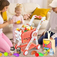 Kids Shopping Cart Trolley Play Set – Adjustable Height, Pretend Food, Play Money & Shopping Bag – Supermarket Toy for Boys & Girls Ages 3+ thumbnail 4