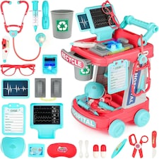 Doctor Kit for Kids – 20-Piece Educational Medical Station Trolley Playset with Sounds & Accessories (Coral)