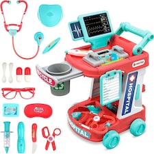 Doctor Kit for Kids – 20-Piece Educational Medical Station Trolley Playset with Sounds & Accessories (Coral) thumbnail 2