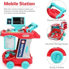 Doctor Kit for Kids – 20-Piece Educational Medical Station Trolley Playset with Sounds & Accessories (Coral) thumbnail 3