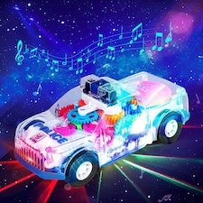 Electric Transparent Police Gear Car Toy – Light & Sound Effects with 360° Rotation & Obstacle Avoidance