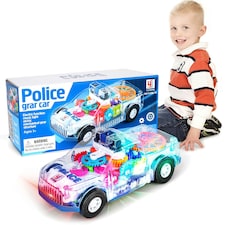 Electric Transparent Police Gear Car Toy – Light & Sound Effects with 360° Rotation & Obstacle Avoidance thumbnail 2