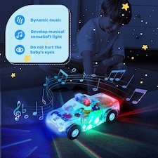 Electric Transparent Police Gear Car Toy – Light & Sound Effects with 360° Rotation & Obstacle Avoidance thumbnail 6