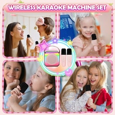 Kids Mini Karaoke Machine – Bluetooth 5.0 Singing Speaker with Dual Microphones & Portable Design (Pink) thumbnail 3