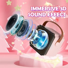Kids Mini Karaoke Machine – Bluetooth 5.0 Singing Speaker with Dual Microphones & Portable Design (Pink) thumbnail 4