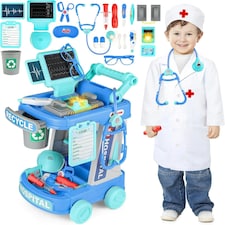 Doctor Kit for Kids – 20-Piece Educational Medical Station Trolley Playset with Sounds & Accessories (Coral)