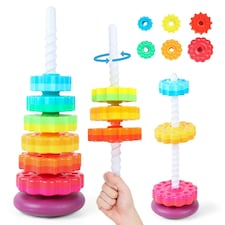 Rainbow Stacking Tower Toy – Spiral Gear Activity Tower with Rotating Base for Toddlers thumbnail 4