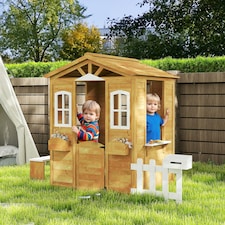 Outsunny Wooden Outdoor Playhouse w/ Door Windows Bench for Kids Children