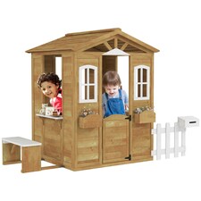Outsunny Wooden Outdoor Playhouse w/ Door Windows Bench for Kids Children thumbnail 2