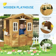 Outsunny Wooden Outdoor Playhouse w/ Door Windows Bench for Kids Children thumbnail 4