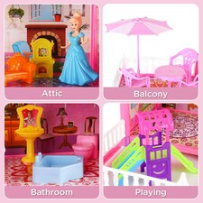 Princess Four-Story Castle Doll House – DIY Pink Playset with Furniture & Accessories for Kids thumbnail 10