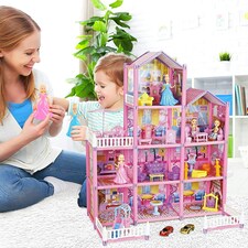 Princess Four-Story Castle Doll House – DIY Pink Playset with Furniture & Accessories for Kids thumbnail 5