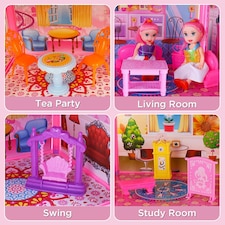 Princess Four-Story Castle Doll House – DIY Pink Playset with Furniture & Accessories for Kids thumbnail 6