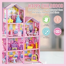 Princess Four-Story Castle Doll House – DIY Pink Playset with Furniture & Accessories for Kids thumbnail 7