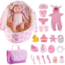 26-Piece Baby Doll Playset – Includes Carry Cot, Feeding Set, Clothing & Accessories thumbnail 9