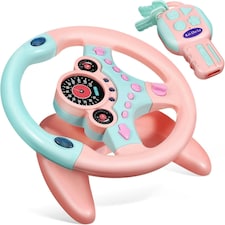Kids Pretend Driving Steering Wheel Toy – Backseat Car Playset with Lights, Sounds & Music, 360° Rotation, Suction Cup Mount