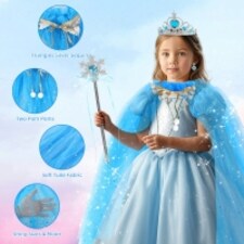 Princess Dress-Up Costume Set for Girls – Cape, Crown, Wand, Necklace, Ring, Gloves & Earrings Perfect for Birthdays, Parties, Halloween, Christmas & Cosplay thumbnail 3