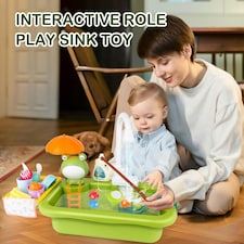 Green Frog Kitchen Play Sink with Running Water Pretend Play Wash up Kitchen Sets thumbnail 3