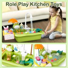 Green Frog Kitchen Play Sink with Running Water Pretend Play Wash up Kitchen Sets thumbnail 4