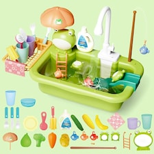 Green Frog Kitchen Play Sink with Running Water Pretend Play Wash up Kitchen Sets thumbnail 5