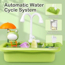 Green Frog Kitchen Play Sink with Running Water Pretend Play Wash up Kitchen Sets thumbnail 7