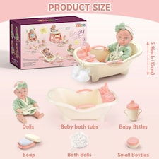 Baby Doll Bath Play Set - Doll Bathtub Set with Trolley, and clean Accessories thumbnail 4