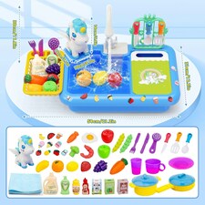 Kids Kitchen Blue Sink Playset with Real Running Water – Includes Colorful Food Accessories thumbnail 3