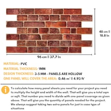 NOVECRAFTO 3D Brick Effect Wall Panels – 6 PVC Sheets, Covers 29.76 sq ft (2.76 sqm), 96x48cm Each – Red Faux Brick Look, Easy DIY Wall Cladding Red thumbnail 8